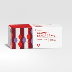 Thuốc Captopril Stada 25mg chứa thành phần chính Captopril 25mg giúp điều trị các bệnh tăng huyết áp, suy tim, sau nhồi máu cơ tim (ở người bệnh đã có huyết động ổn định).