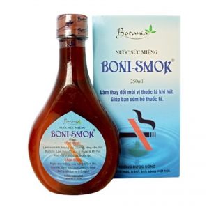 Nước súc miệng Boni-Smok có chứa thành phần từ tự nhiên làm thay đổi mùi vị thuốc lá khi hút, giúp bạn sớm bỏ thuốc lá. Làm sạch miệng, chống hôi miệng, phòng viêm lợi, ngừa sâu răng.